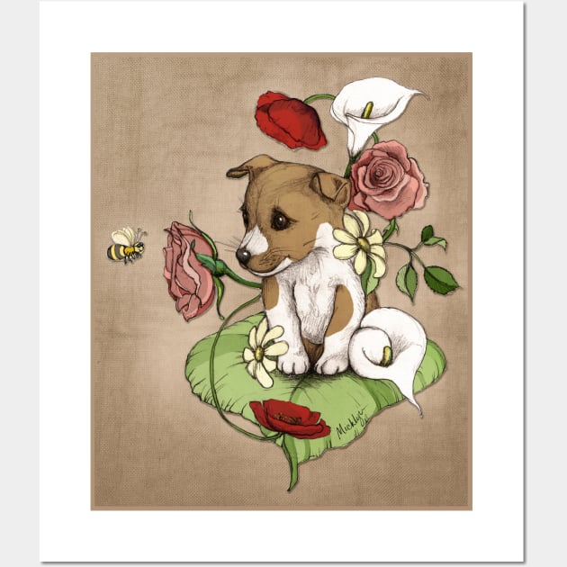 Puppy Posie Wall Art by micklyn